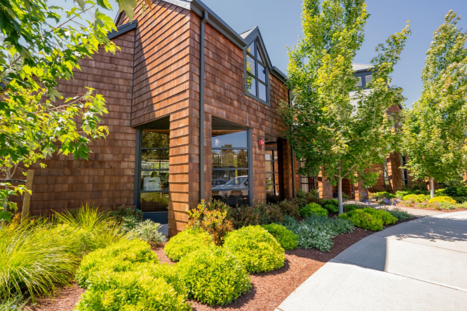 Property entrance with greenery