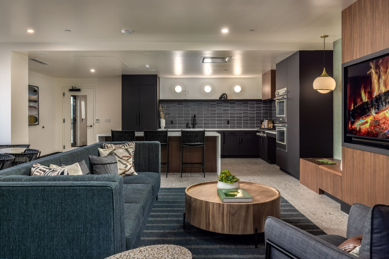 Upscale social area with lounge furniture and design-forward accents