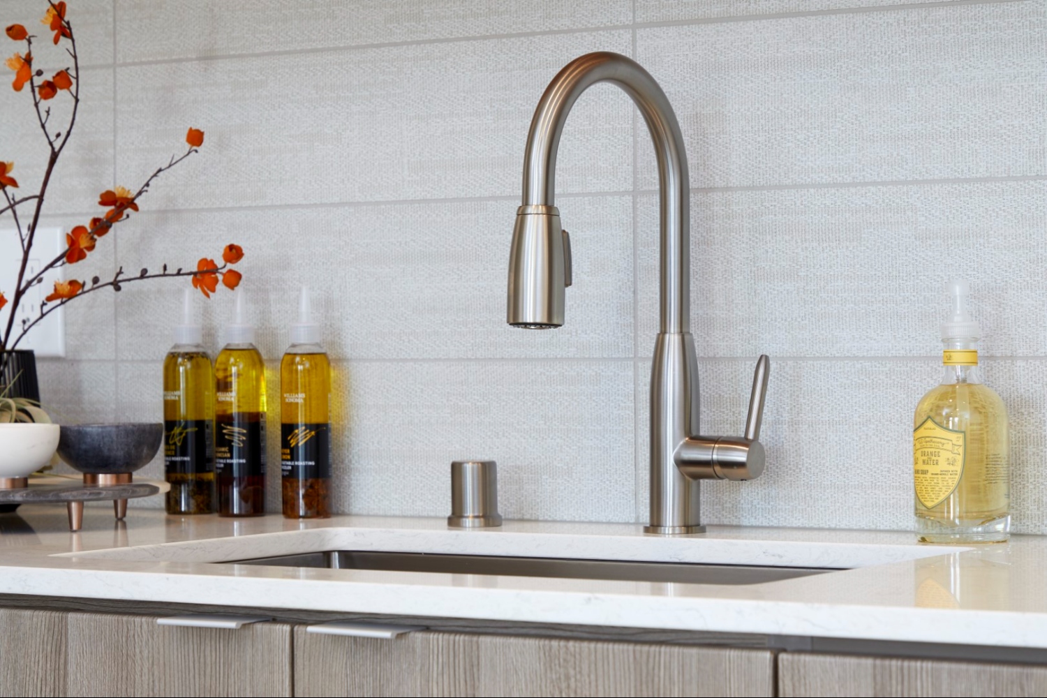 Upclose image of a stainless steel kitchen sink