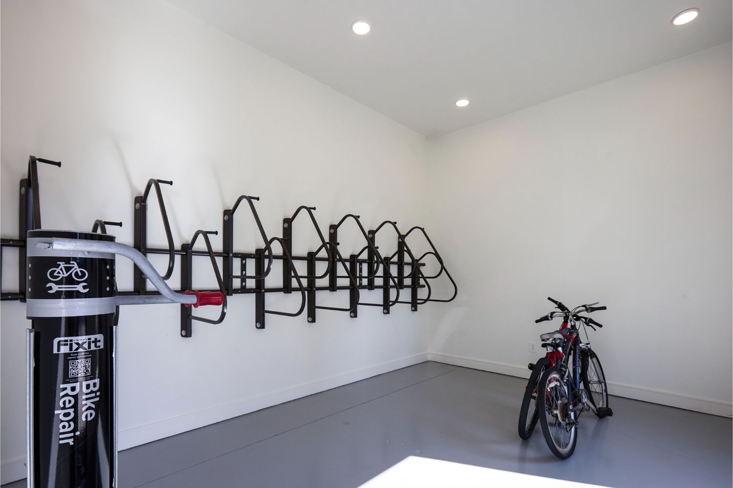 Indoor bike storage and repair station at Alexan Brandywine luxury apartments in Brandywine, MD.