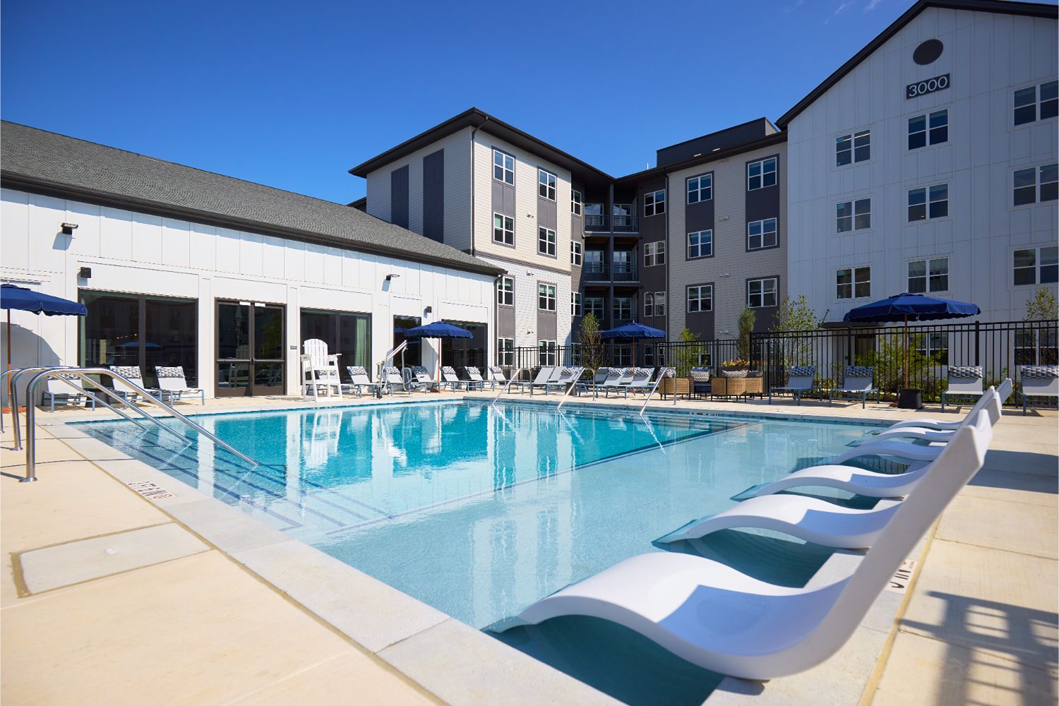 Resort-style swimming pool at Alexan Brandywine luxury apartments in Brandywine, MD.