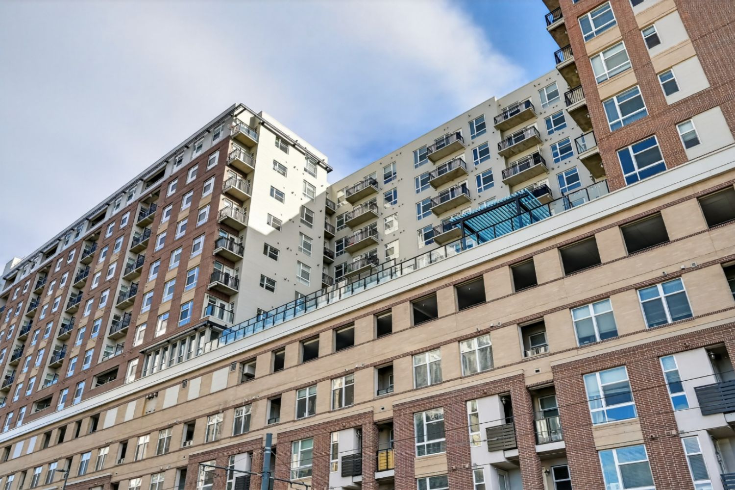 Exterior view of Arapahoe Square apartments in Denver, Colorado