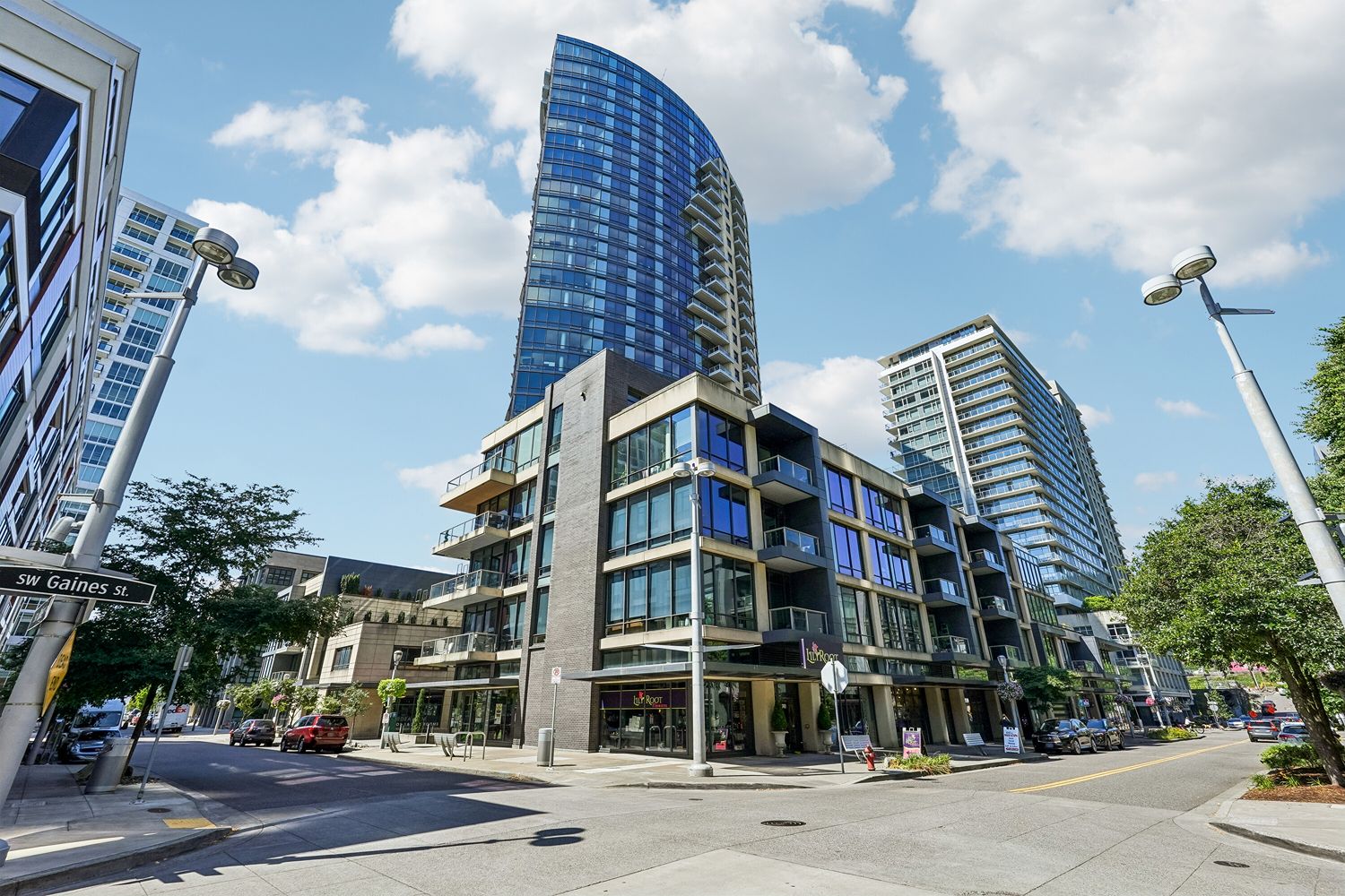Street view of The Ardea luxury apartment tower in Portland.