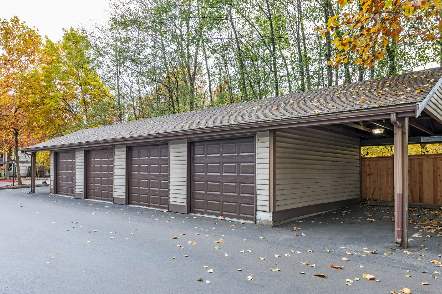 Olin Fields Apartments parking garage with multiple doors.