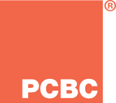 Logo with the text "PCBC" on a coral background.