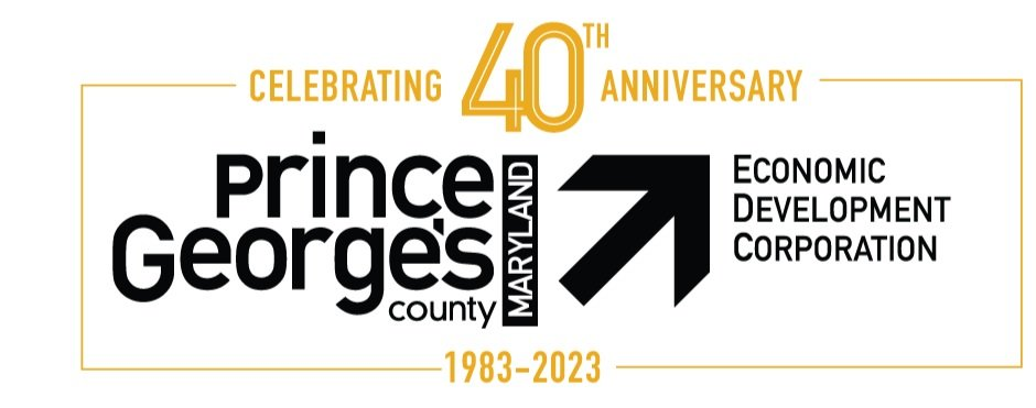 Logo celebrating the 40th anniversary of Prince George's County Economic Development Corporation.